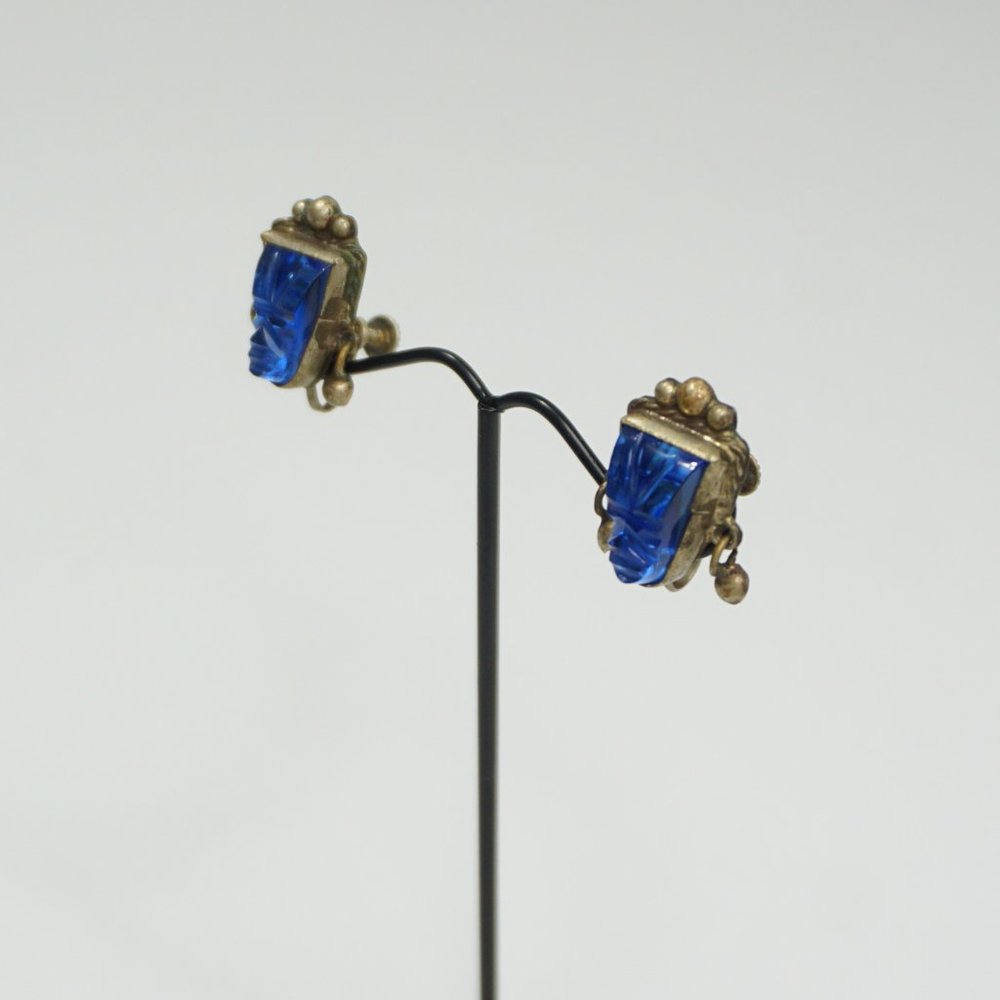 2/$30 - Vintage Sterling Silver and Blue Stone Clip-On Earrings - Picture 3 of 5